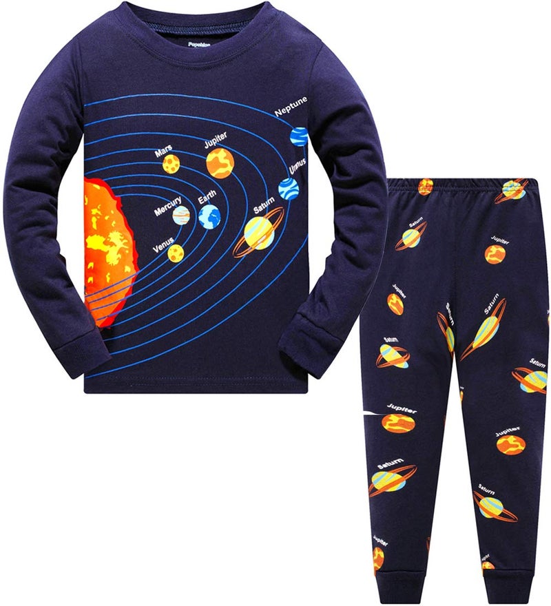 Popshion Boys Pajamas Planet 100% Cotton Pjs Toddler 2 Piece Long Sleeve Sleepwear Kids Clothes Set Space Outfits Solar System Shirt 6t - Image 1
